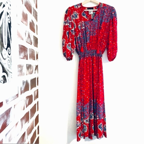 Diane Freis Original Vintage Iconic 80's Boho Maxi Dress In Red Multi